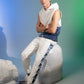 Layered Sleeveless Hoodie with reconstructed denim inspired by glaciers and mountains