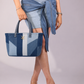 Meridian Mini Tote Bag in repurposed denim with geometric blue panelling
