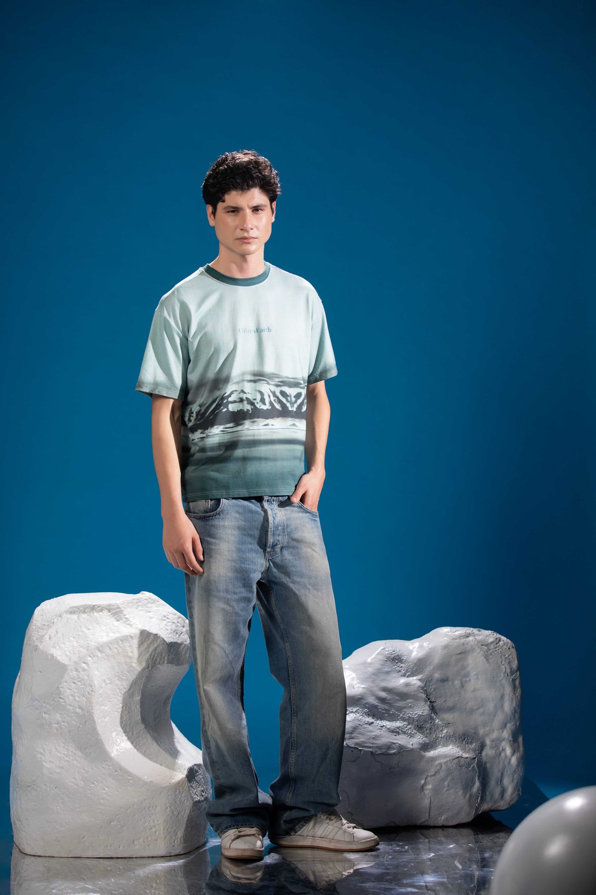 Mountain Reflection Tee in premium bamboo cotton with reactive print