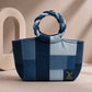 Pack Ice Handbag showing contrasting ice-blue, indigo and white denim panels