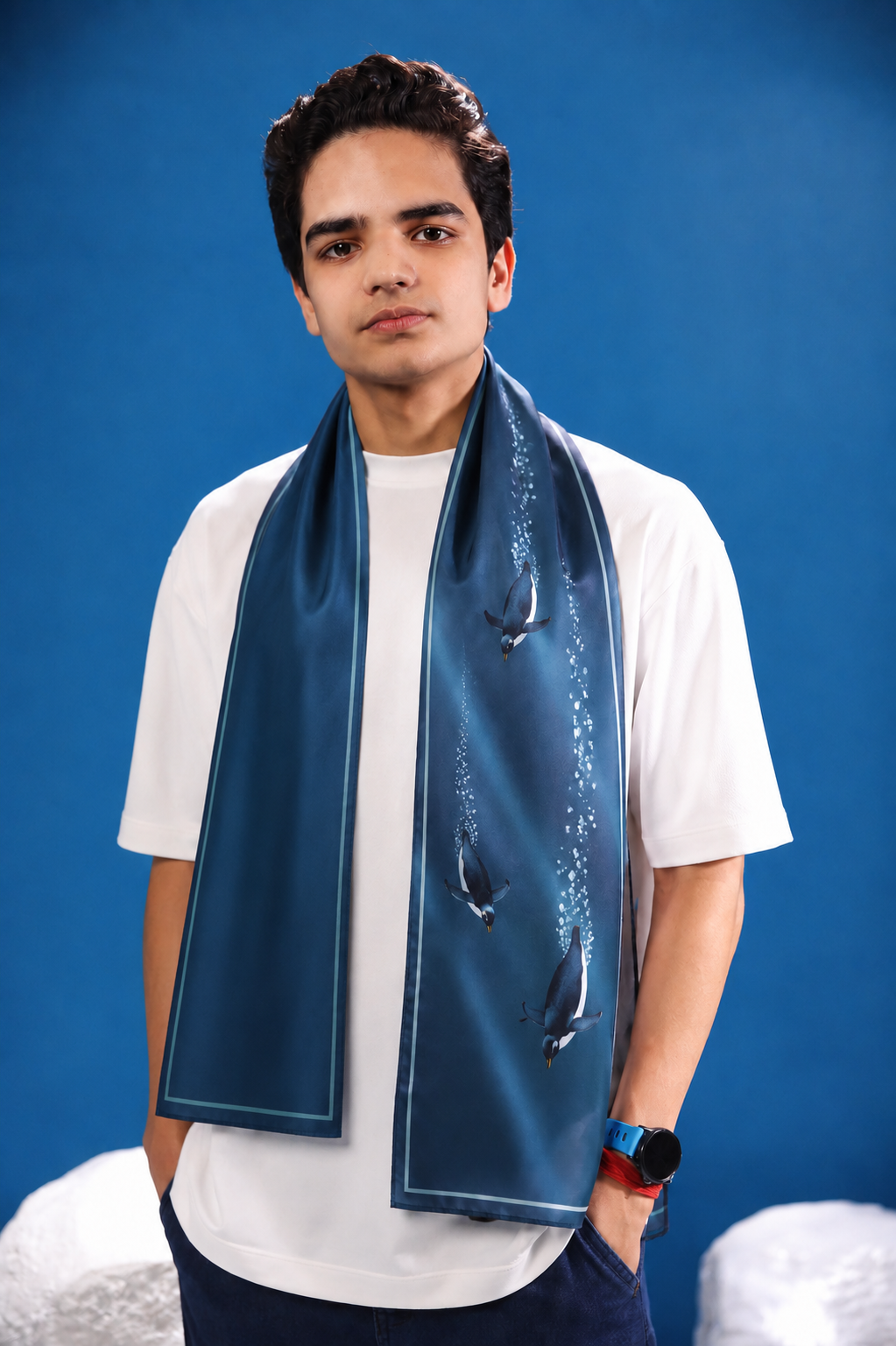 Penguins Making Waves Scarf inspired by the Drake Passage and Southern Ocean