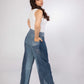 Back view of Pleated Terrain Jeans in repurposed denim
