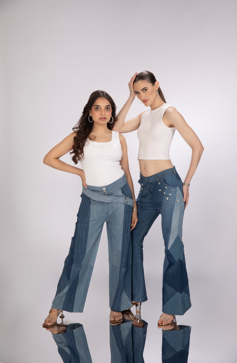 Pleated Terrain Jeans styled in repurposed denim