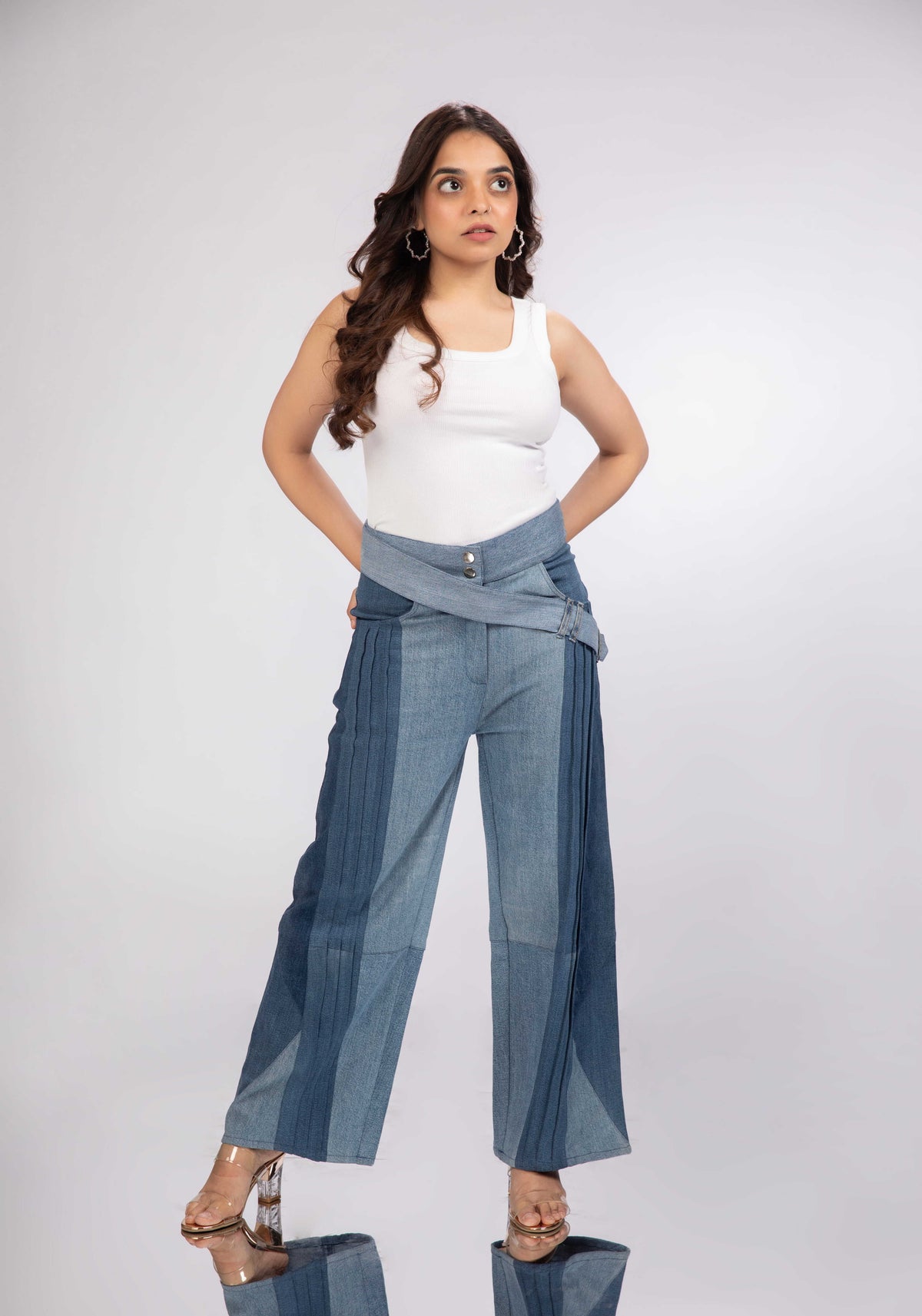 Pleated Terrain Jeans showing a straight-fit silhouette