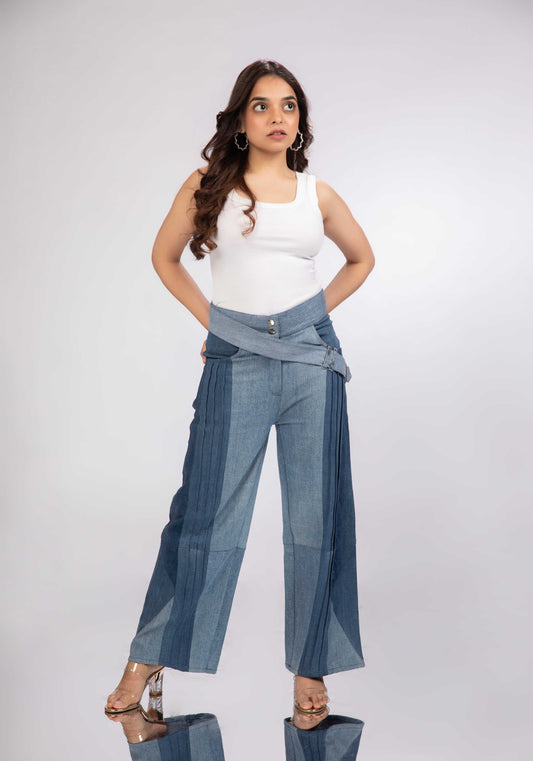 Pleated Terrain Jeans showing a straight-fit silhouette