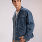 Side view of Polar Divide Denim Jacket in repurposed denim