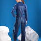 Back view of Polar Terrain Denim Jumpsuit in repurposed denim