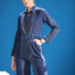 Polar Terrain Denim Jumpsuit in repurposed denim with full sleeves and lapel collar