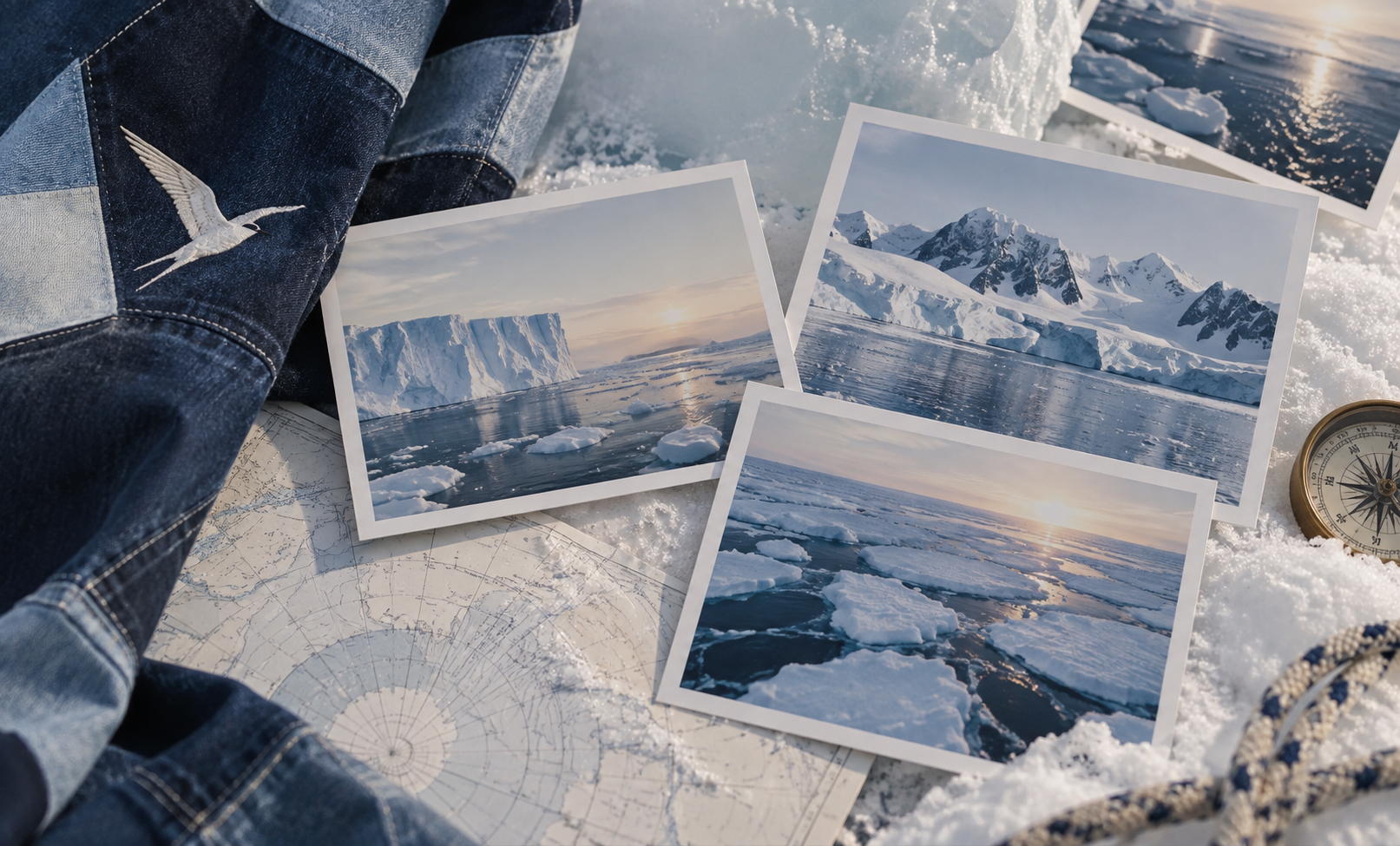Postcards from the Poles featuring polar landscapes, Arctic Tern and repurposed denim by CitizenEarth