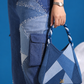 Serac Handbag in repurposed denim with sculpted geometric panelling