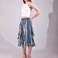 Back view of The Meltwater Skirt featuring raw deconstructed denim strips