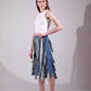 The Meltwater Skirt showing layered repurposed denim strips in motion