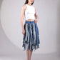 The Meltwater Skirt made from repurposed denim in layered blue tones