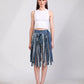 The Meltwater Skirt in repurposed denim with deconstructed stripwork.