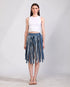 The Meltwater Skirt in repurposed denim with deconstructed stripwork.