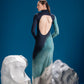 Back view of Tri Tone Polar Dress featuring an open-back design