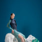 Close-up of Tri Tone Polar Dress showing its reactive polar print